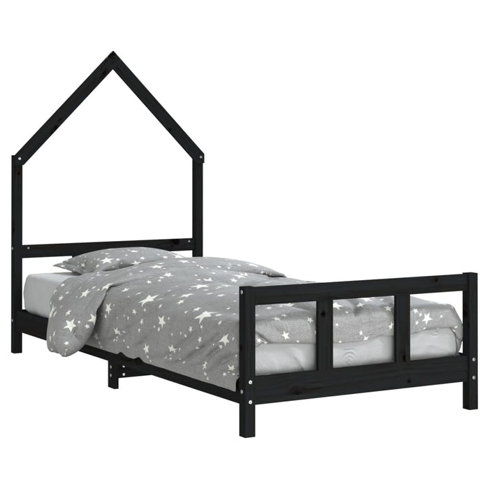 Kids Bed Frame Black 90x190 cm Solid Wood Pine