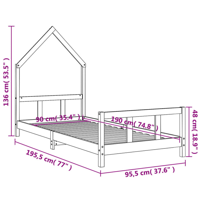 Kids Bed Frame Black 90x190 cm Solid Wood Pine