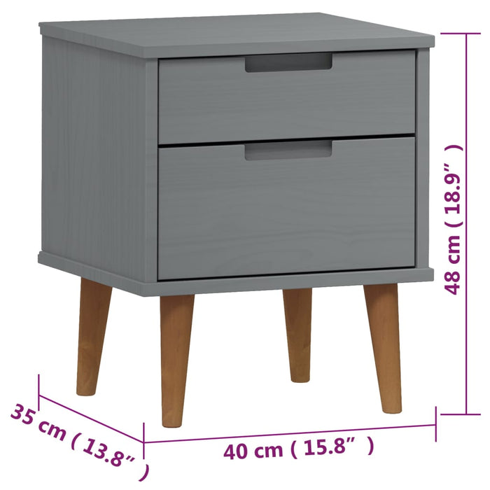 Bedside Cabinet MOLDE Grey 40x35x48 cm Solid Wood Pine