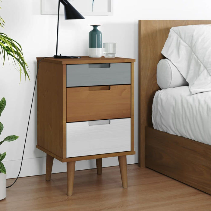 Bedside Cabinet MOLDE Brown 40x35x65 cm Solid Wood Pine