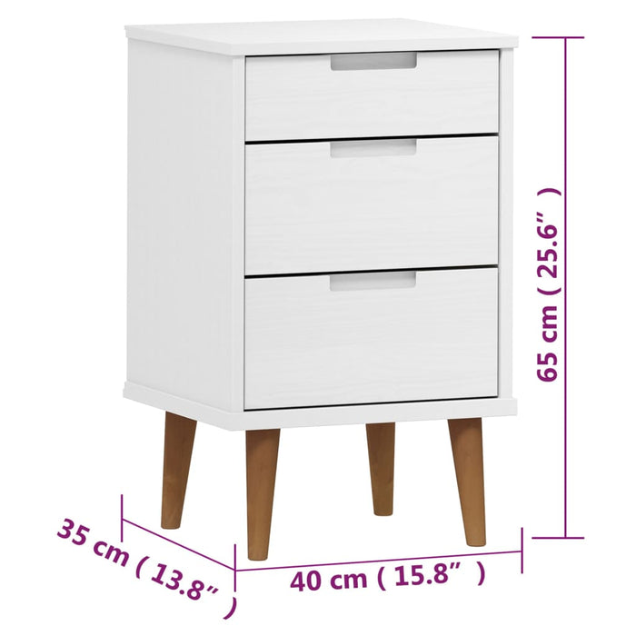 Bedside Cabinet MOLDE White 40x35x65 cm Solid Wood Pine