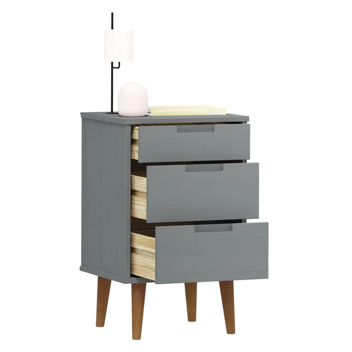 Bedside Cabinet MOLDE Grey 40x35x65 cm Solid Wood Pine