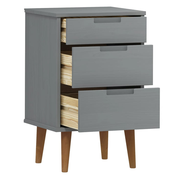 Bedside Cabinet MOLDE Grey 40x35x65 cm Solid Wood Pine