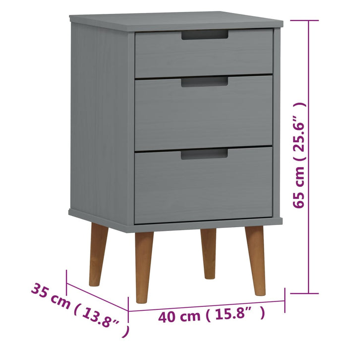 Bedside Cabinet MOLDE Grey 40x35x65 cm Solid Wood Pine