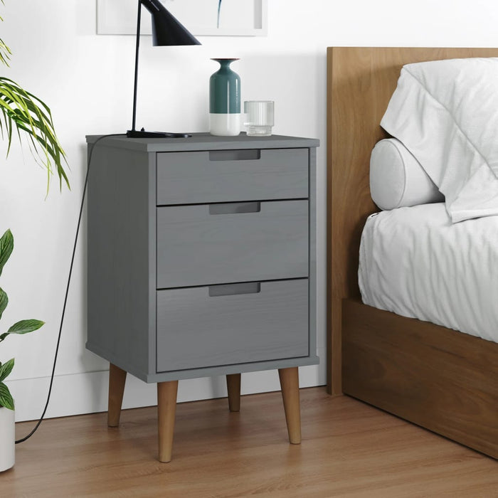 Bedside Cabinet MOLDE Grey 40x35x65 cm Solid Wood Pine