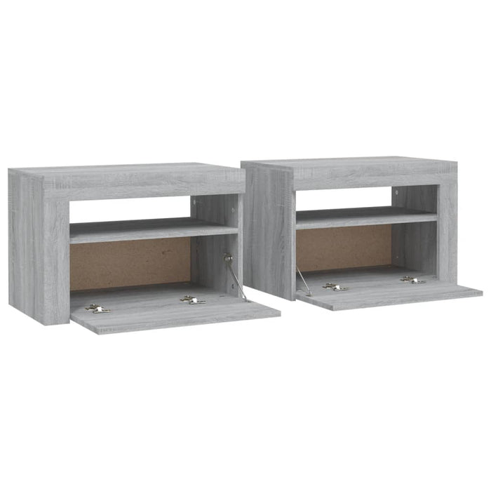 Bedside Cabinets 2 pcs with LEDs Grey Sonoma 60x35x40 cm