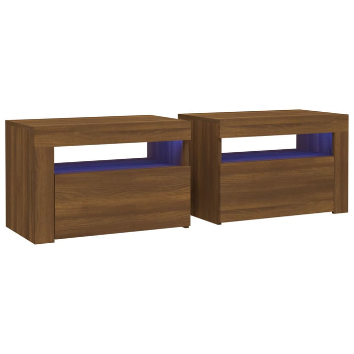 Bedside Cabinets 2 pcs with LEDs Brown Oak 60x35x40 cm