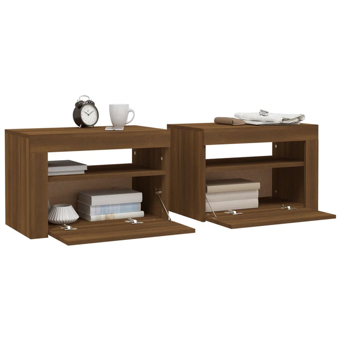 Bedside Cabinets 2 pcs with LEDs Brown Oak 60x35x40 cm