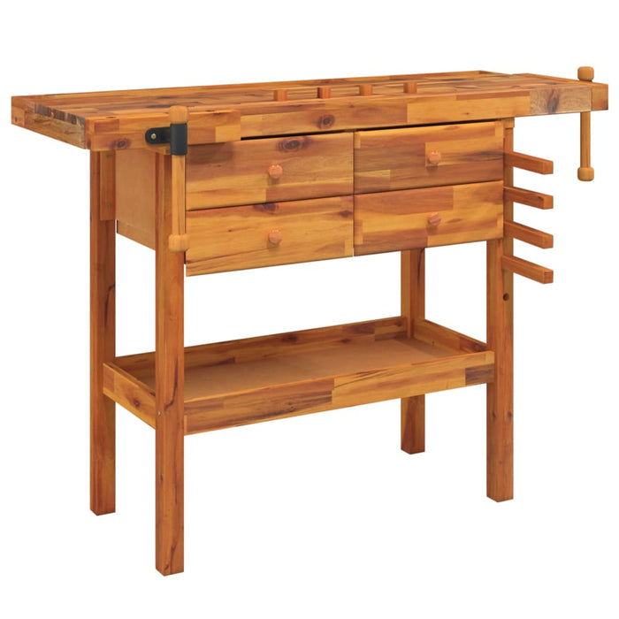 Workbench with Drawers and Vices 124x52x83 cm Solid Wood Acacia