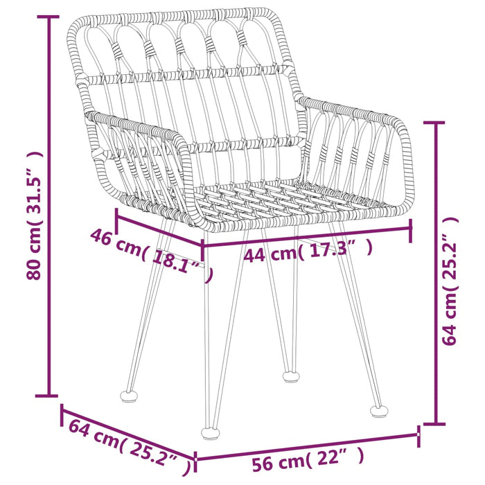 Garden Chairs 2 pcs with Armrest 56x64x80 cm PE Rattan