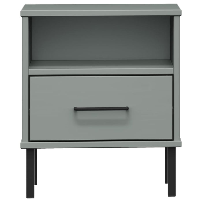 Bedside Cabinet with Metal Legs Grey Solid Wood Pine OSLO