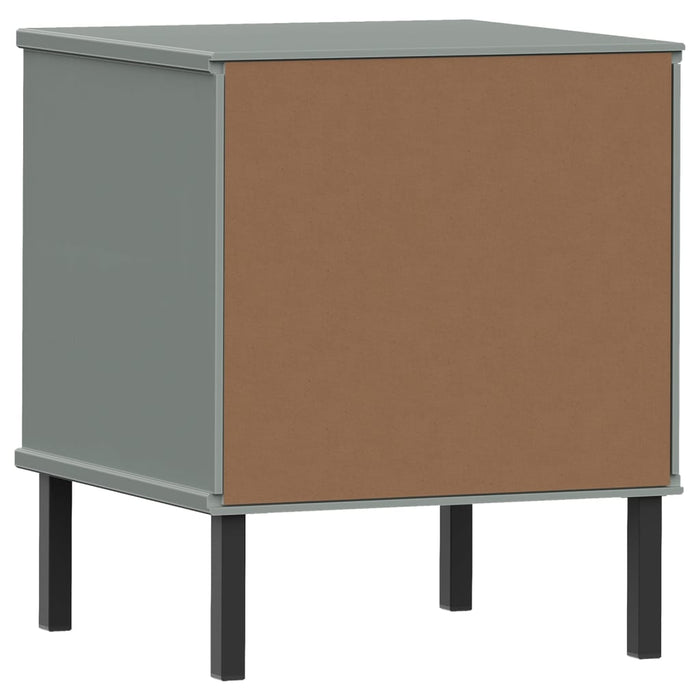 Bedside Cabinet with Metal Legs Grey Solid Wood Pine OSLO