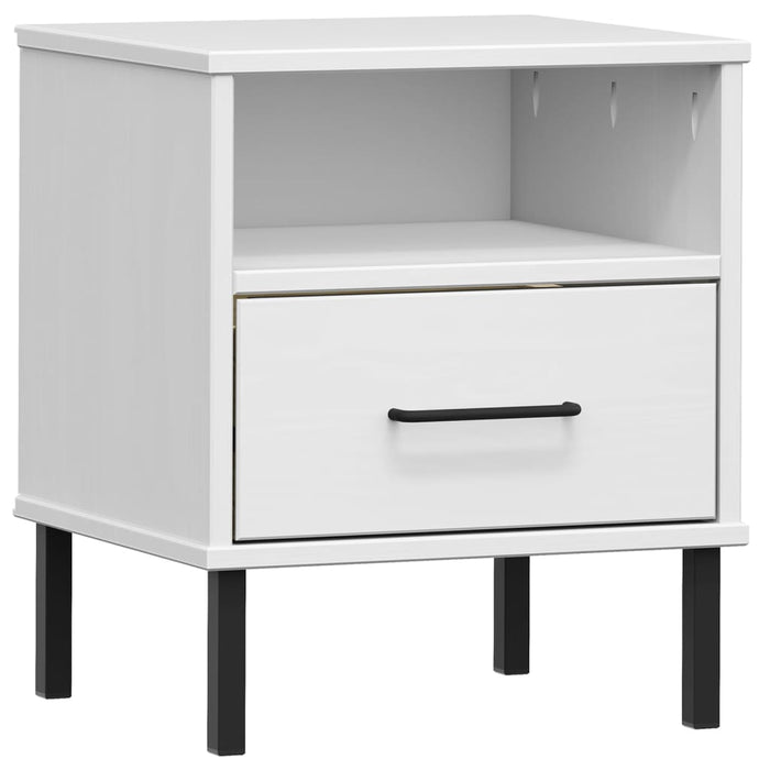 Bedside Cabinet with Metal Legs White Solid Wood Pine OSLO