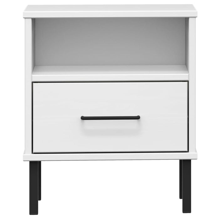 Bedside Cabinet with Metal Legs White Solid Wood Pine OSLO