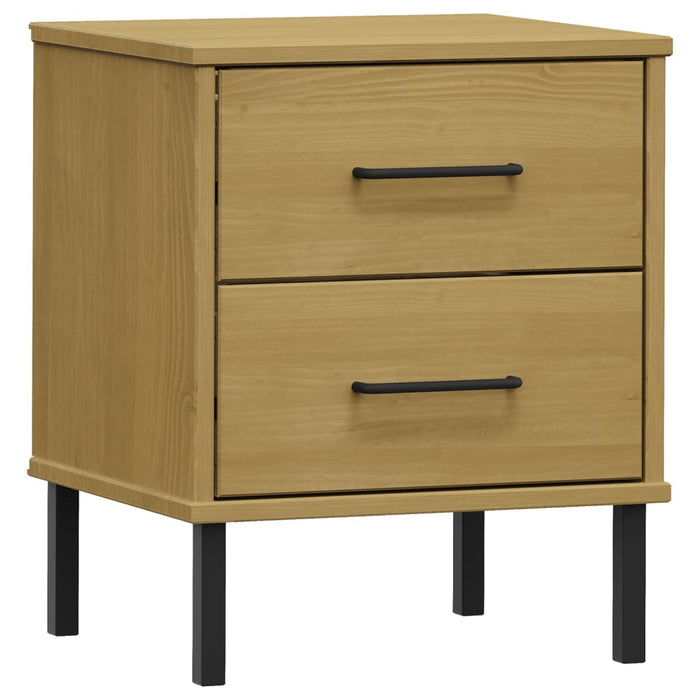 Bedside Cabinet with Metal Legs Brown Solid Wood Pine OSLO