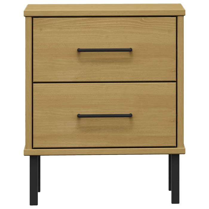 Bedside Cabinet with Metal Legs Brown Solid Wood Pine OSLO