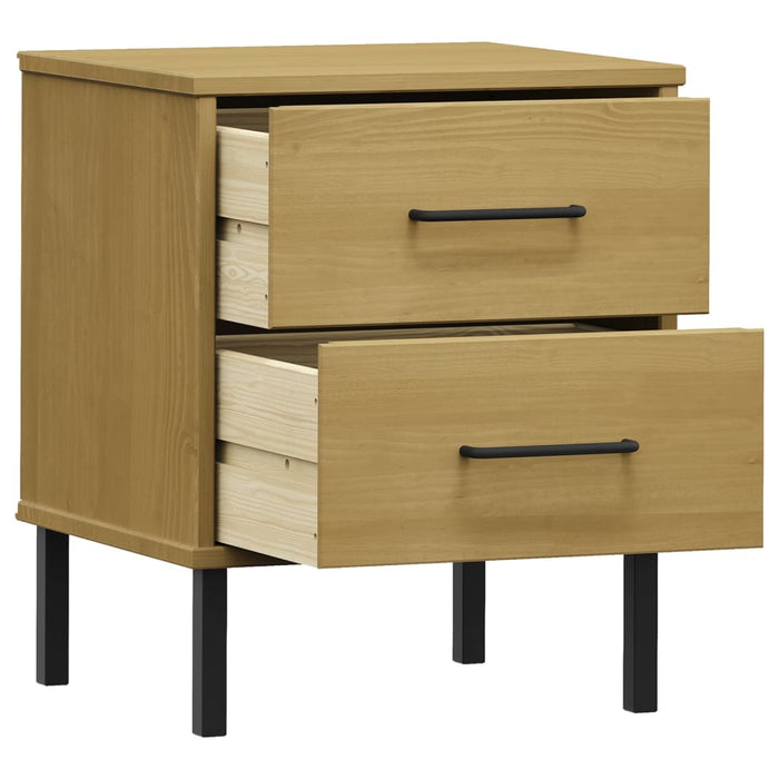 Bedside Cabinet with Metal Legs Brown Solid Wood Pine OSLO