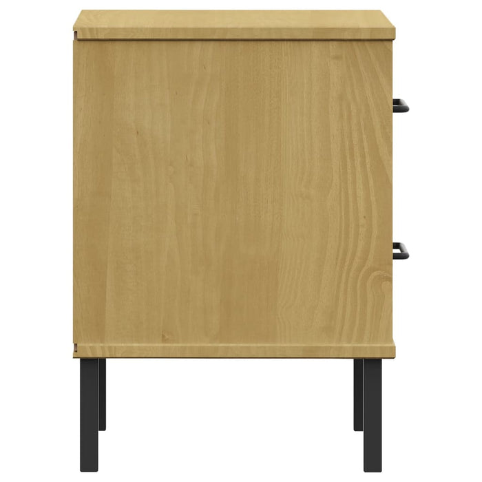 Bedside Cabinet with Metal Legs Brown Solid Wood Pine OSLO