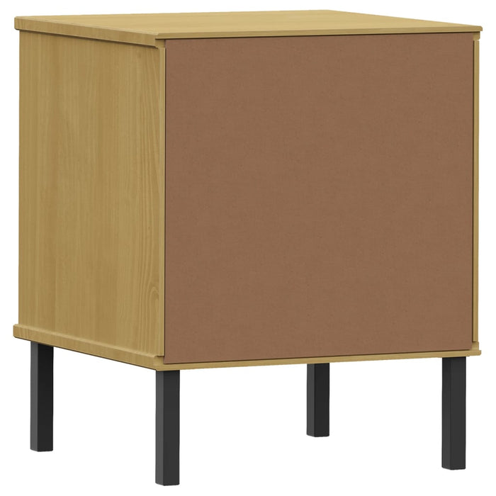 Bedside Cabinet with Metal Legs Brown Solid Wood Pine OSLO