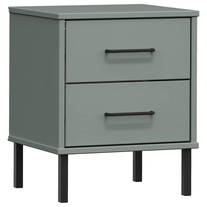 Bedside Cabinet with Metal Legs Grey Solid Wood Pine OSLO