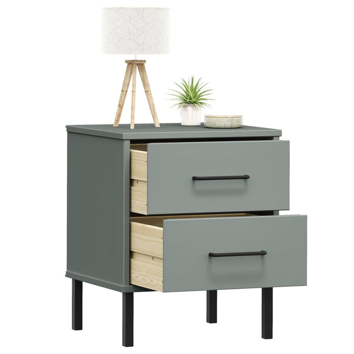 Bedside Cabinet with Metal Legs Grey Solid Wood Pine OSLO