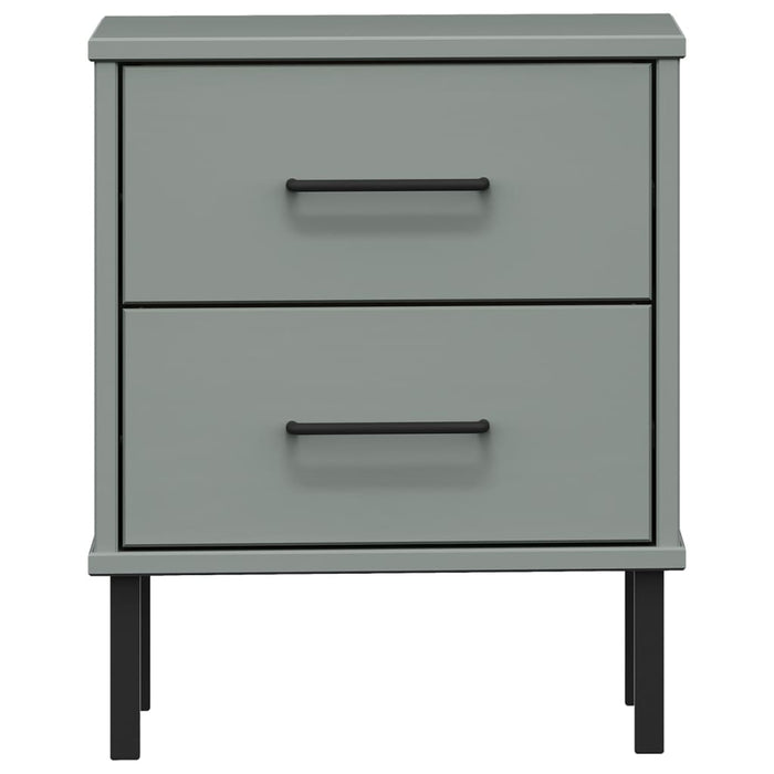 Bedside Cabinet with Metal Legs Grey Solid Wood Pine OSLO