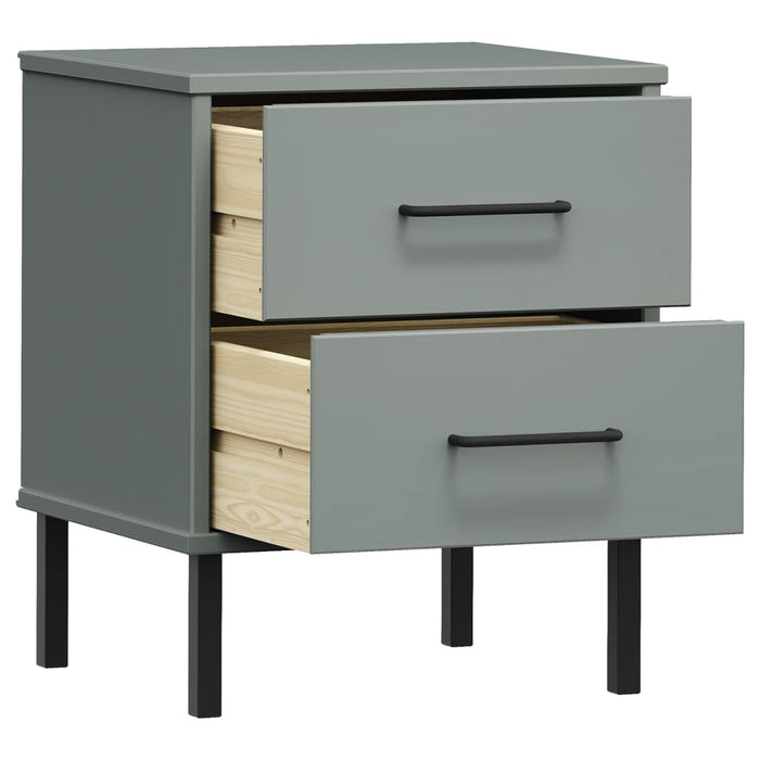 Bedside Cabinet with Metal Legs Grey Solid Wood Pine OSLO