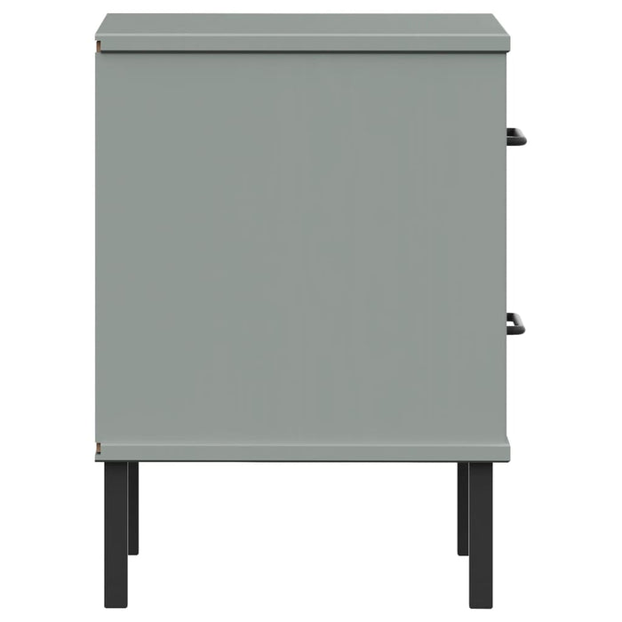 Bedside Cabinet with Metal Legs Grey Solid Wood Pine OSLO