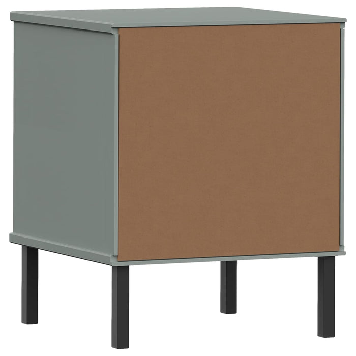 Bedside Cabinet with Metal Legs Grey Solid Wood Pine OSLO