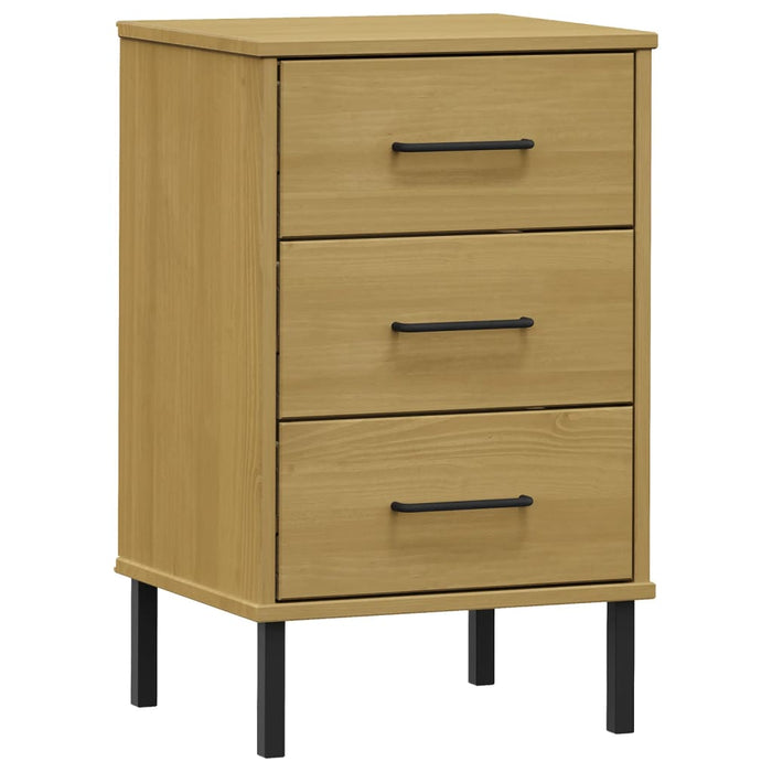 Bedside Cabinet with Metal Legs Brown Solid Wood Pine OSLO