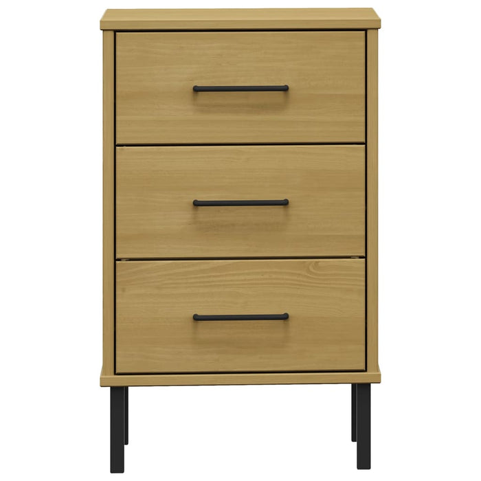 Bedside Cabinet with Metal Legs Brown Solid Wood Pine OSLO