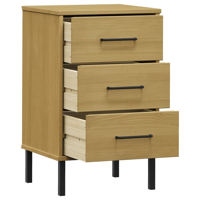 Bedside Cabinet with Metal Legs Brown Solid Wood Pine OSLO