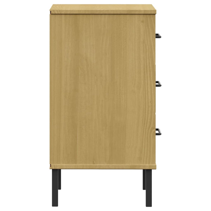 Bedside Cabinet with Metal Legs Brown Solid Wood Pine OSLO