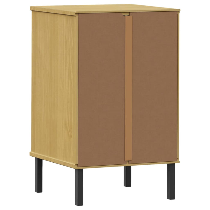 Bedside Cabinet with Metal Legs Brown Solid Wood Pine OSLO