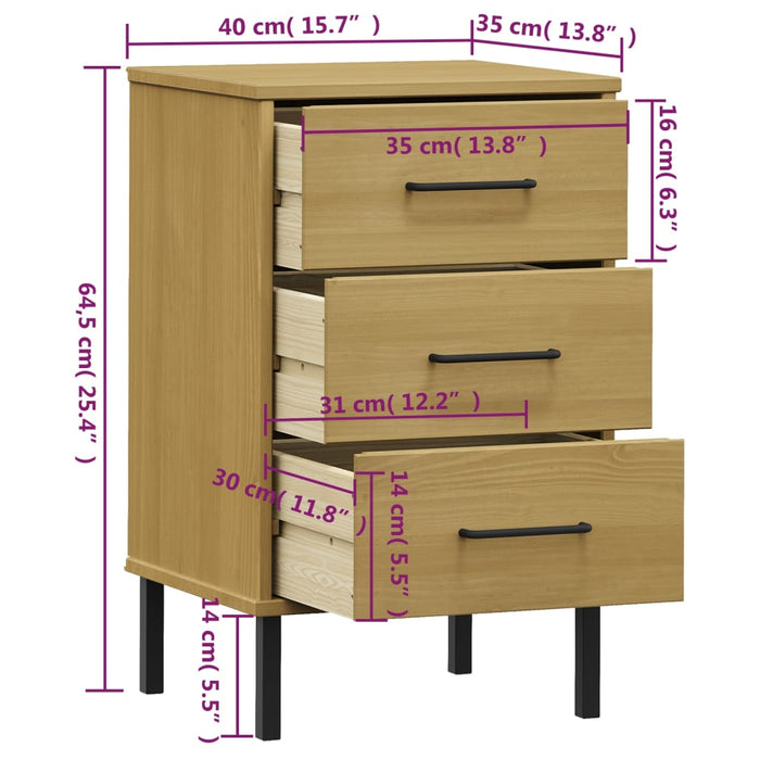 Bedside Cabinet with Metal Legs Brown Solid Wood Pine OSLO