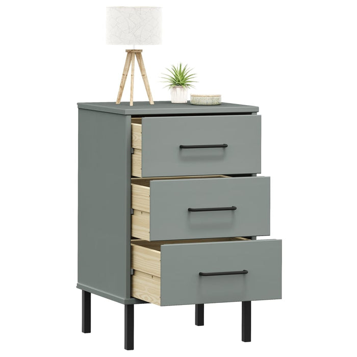 Bedside Cabinet with Metal Legs Grey Solid Wood Pine OSLO