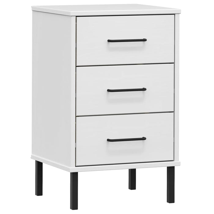 Bedside Cabinet with Metal Legs White Solid Wood Pine OSLO