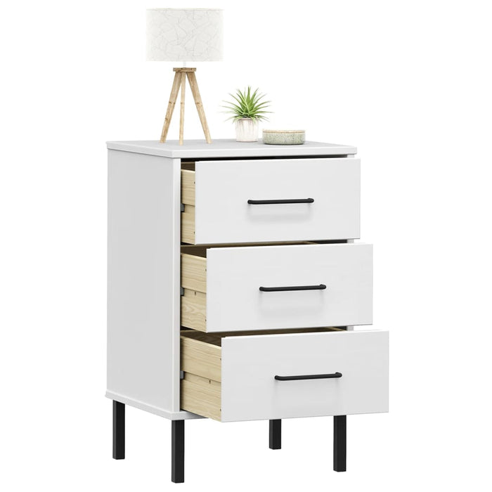 Bedside Cabinet with Metal Legs White Solid Wood Pine OSLO