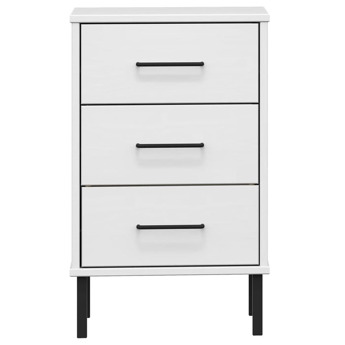 Bedside Cabinet with Metal Legs White Solid Wood Pine OSLO