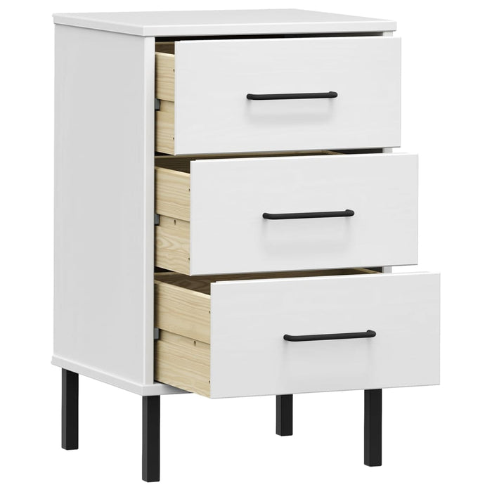 Bedside Cabinet with Metal Legs White Solid Wood Pine OSLO