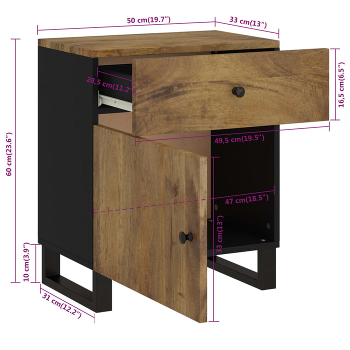 Bedside Cabinet 50x33x60 cm Solid Wood Mango&Engineered Wood