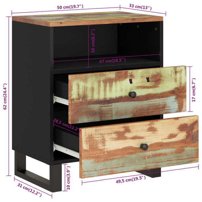 Bedside Cabinet 50x33x62cm Solid Wood Reclaimed&Engineered Wood