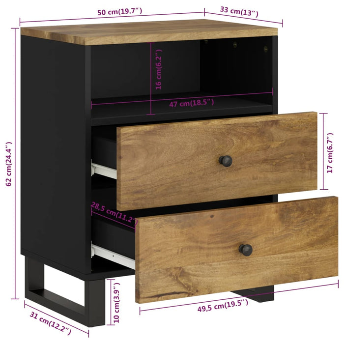 Bedside Cabinet 50x33x62 cm Solid Wood Mango&Engineered Wood