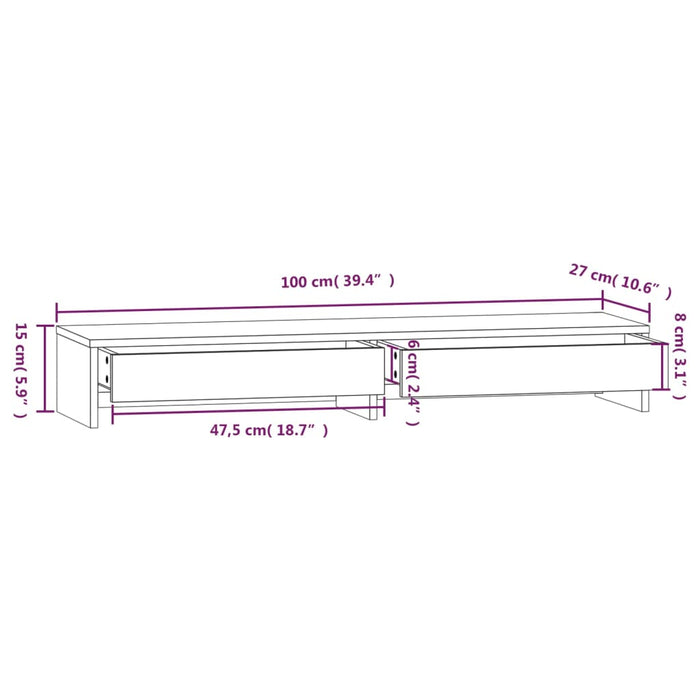 Monitor Stand 100x27x15 cm Solid Wood Pine