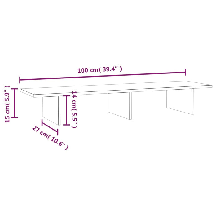 Monitor Stand White 100x27x15 cm Solid Wood Pine