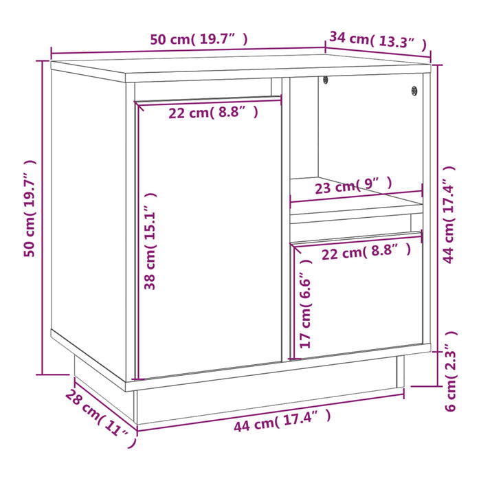 Noptiera Alb 50x34x50 cm Lemn Masivul Pin