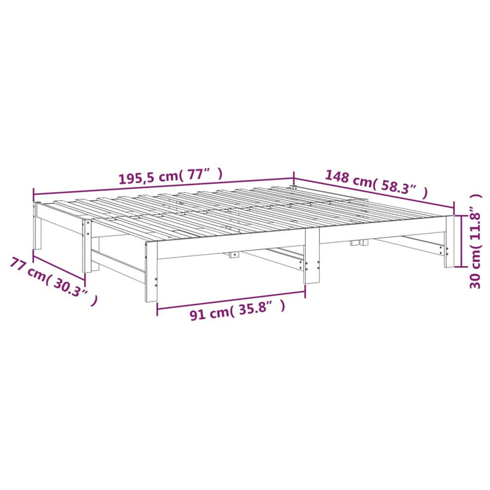 Pull-out Day Bed without Mattress 2x(75x190) cm Solid Wood Pine