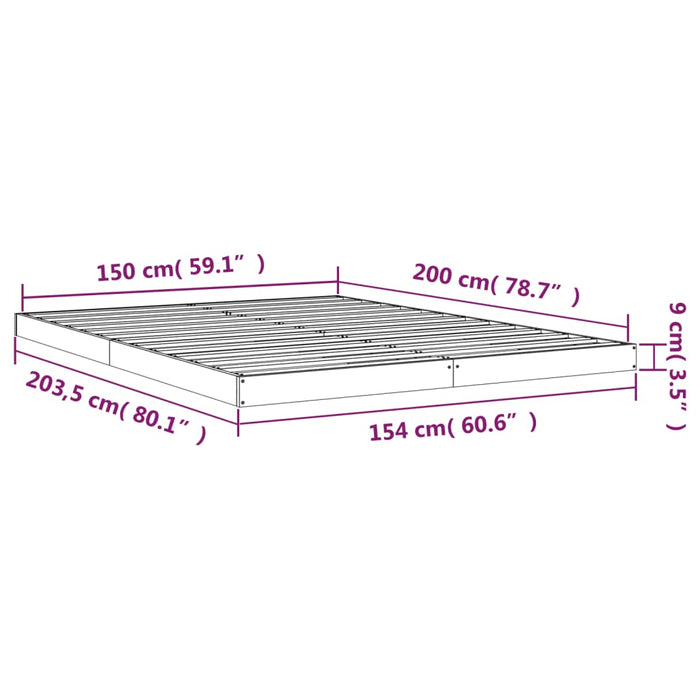 Bed Frame without Mattress White 150x200 cm King Size  Solid Wood Pine