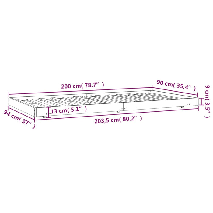 Bed Frame without Mattress 90x200 cm Solid Wood Pine