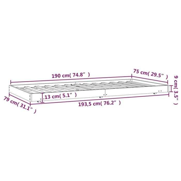 Bed Frame without Mattress White 75x190 cm Small Single Solid Wood Pine